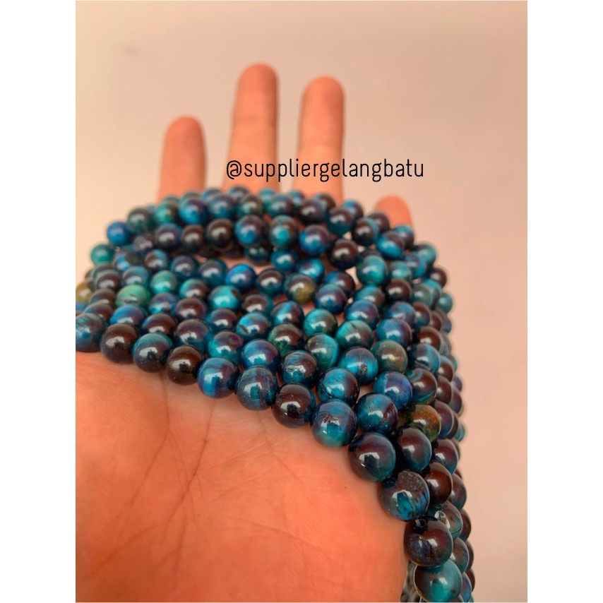 bahan natural blue zircon 8mm tiger eye biru premium LIMITED EDITION