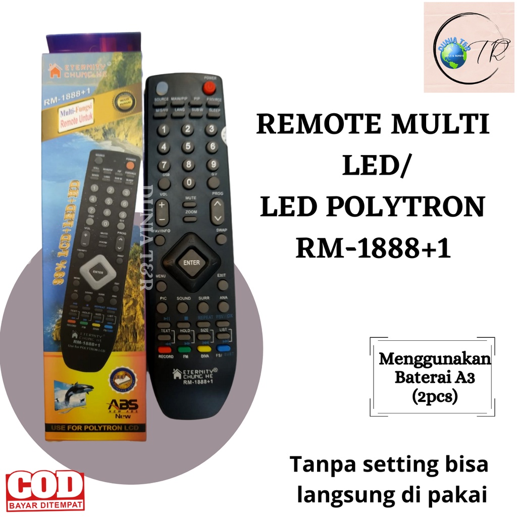 Remot / Remote POLYTRON TV MULTI LCD LED Universal RM 1888+1 tanpa setting
