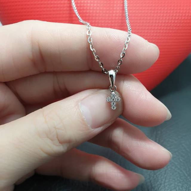 KALUNG SALIB MINI PERAK 925 LAPIS EMAS PUTIH / KALUNG + LIONTIN SALIB MINI / KL120