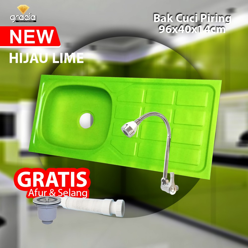 New Bak Cuci Piring Warna Hijau Kitchen Sink Stainless Steel Color Green 96 x 40 x 14 cm GRATIS AFUR &amp; SELANG INCLUDE KRAN AIR ANGSA FLEXIBLE 1/2INCH