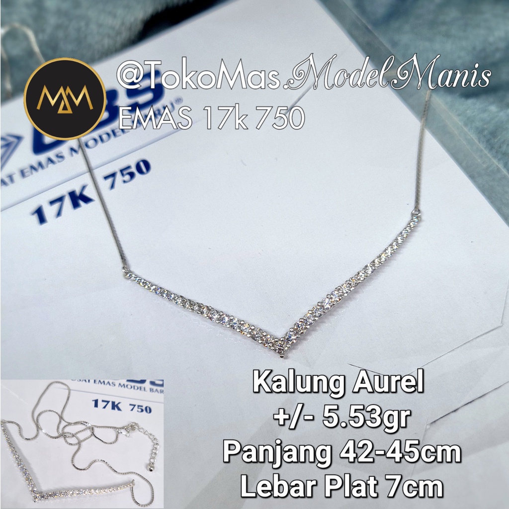 Kalung emas putih Aurel model serut mewah diamond looks emas putih 750 kadar 17k