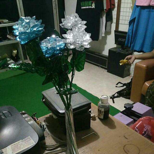 Bunga Akrilik Bunga Manik Bunga Kristal Mawar Per Tangkai