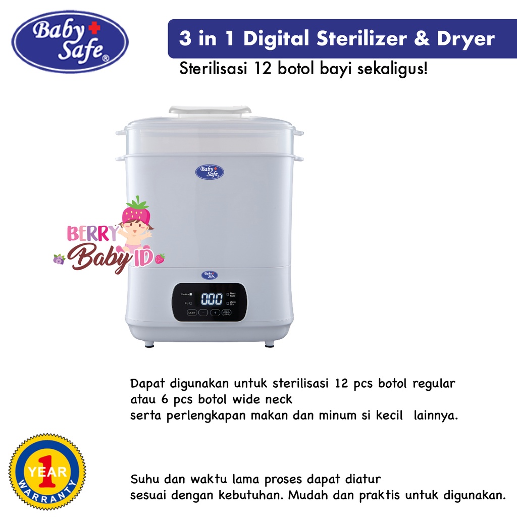 Baby Safe 3in1 Multi Electric Digital Sterilizer &amp; Dryer Steriliser Berry Mart