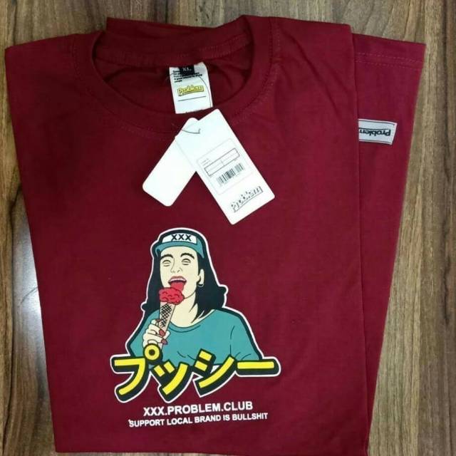 COD BAJU KAOS DISTRO PROBLEM CLUB ORIGINAL PAKAIAN PRIA MURAH MARUN BM ORI PREMIUM