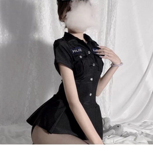 (COD) Sexy Lingerie Wanita Seragam Cosplay Polis Dress Mini dan G String 3A362