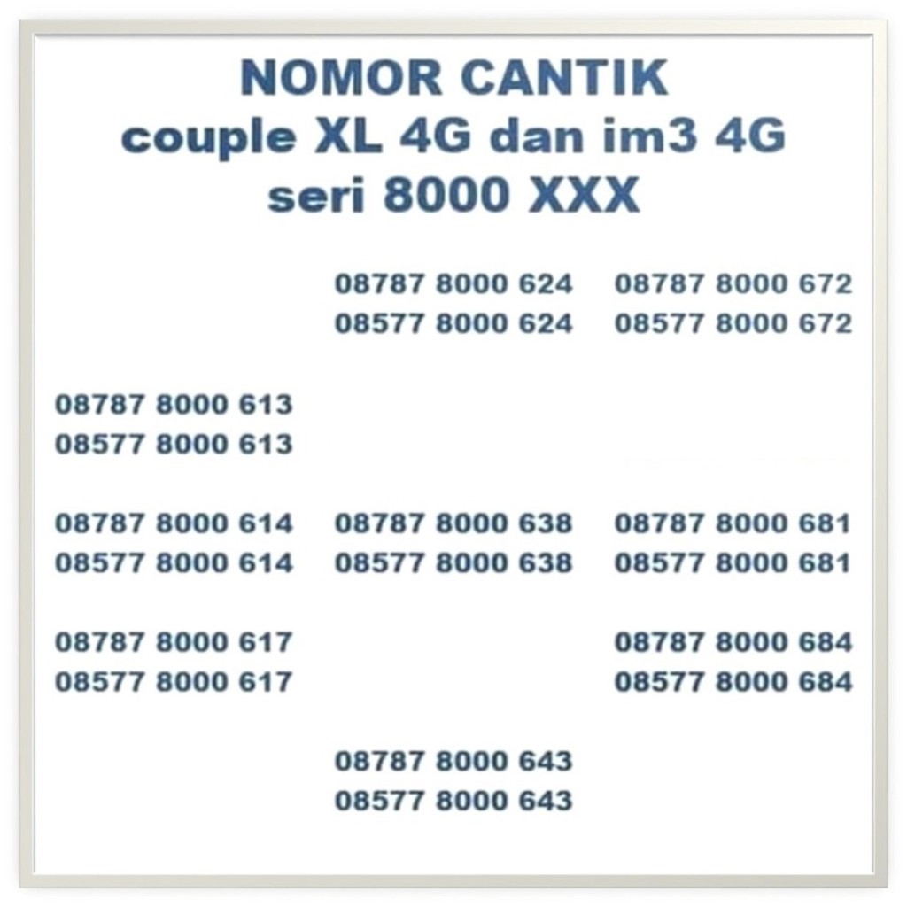 nomor nomer cantik couple kartu perdana XL indosat ooredoo im3 4G 8000