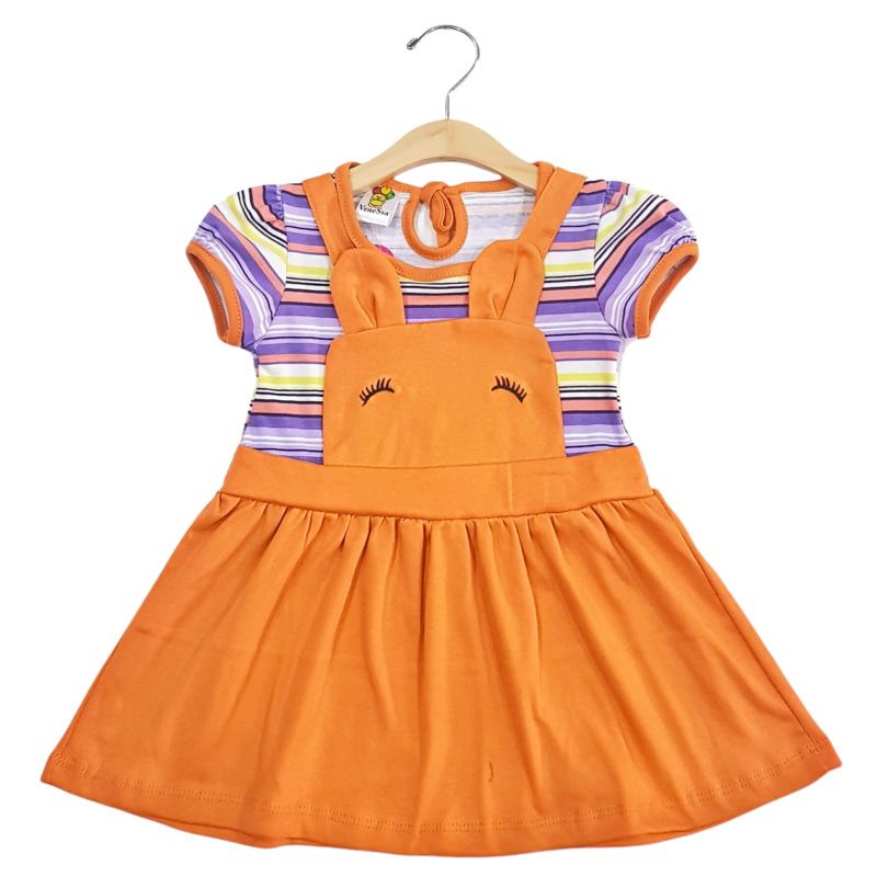 DRESS FASHION ANAK PEREMPUAN 1 TAHUN MOTIF SALUR MEREM PINK FANTA PEACH