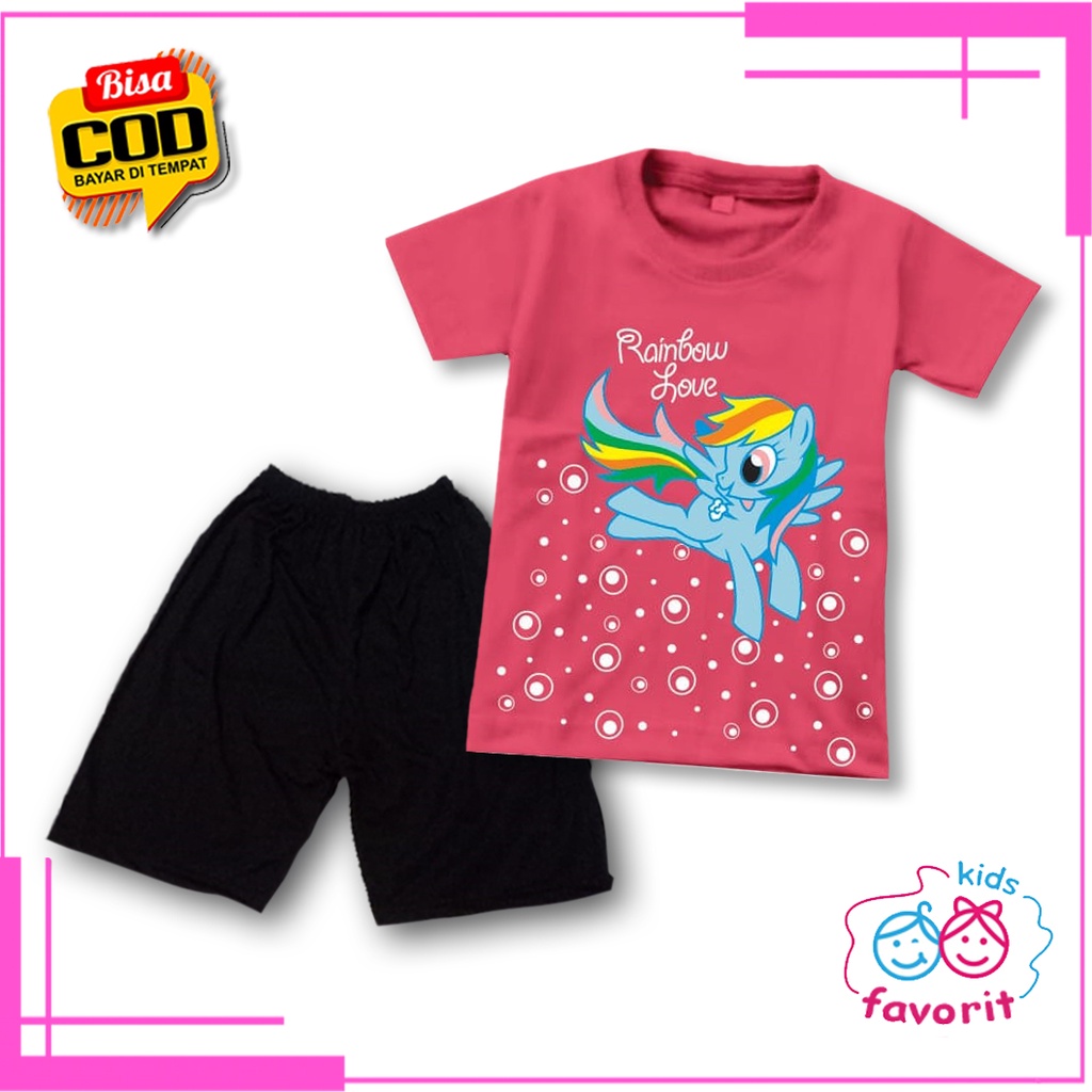 Favorit kids baju unicron setelan anak perempuan motif kuda poni rainbow love