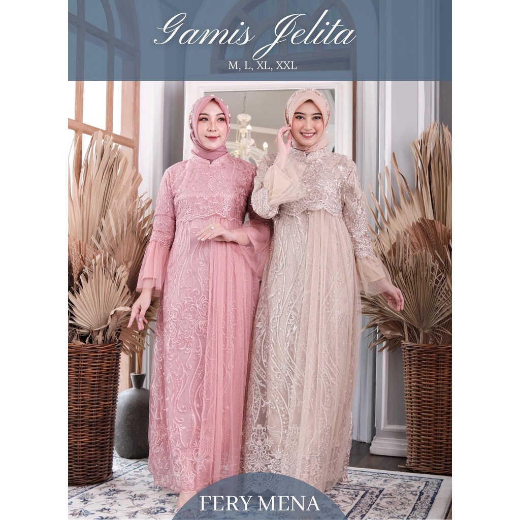 DRESS GAMIS JELITA FERRY MENA/ DRESS BAJU PESTA BROKAT TULLE/ DRESS WISUDA CANTIK/ DRESS MUSLIM KEKI