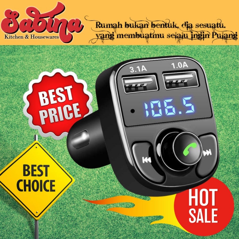 Car Charger Bluetooth Audio Receiver FM Transmitter Handsfree 2 USB