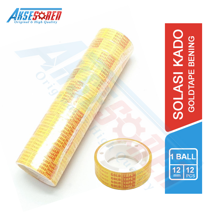 

SOLATIP KADO GOLDTAPE 12 MM [0.5 INCHI/12 PCS] / SOLASI SELOTIP SOLASIBAN LAKBAN MINI BENING KECIL