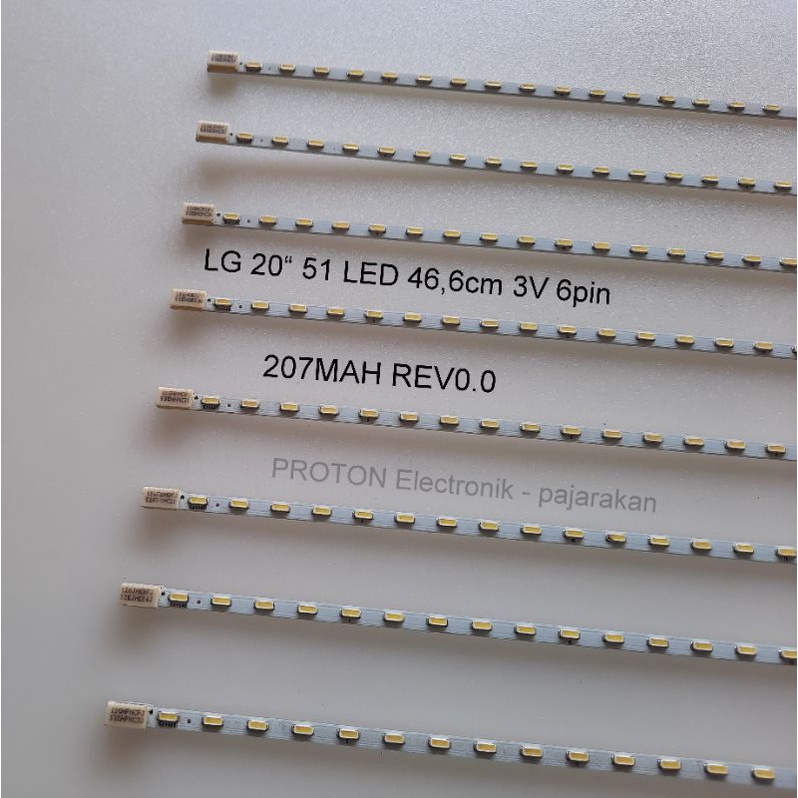 Lampu Backlight TV LG 20" 51 LED 3V SMD 46.6cm 6pin 51V . Part PCB 207MAH REV0.0 94V-0