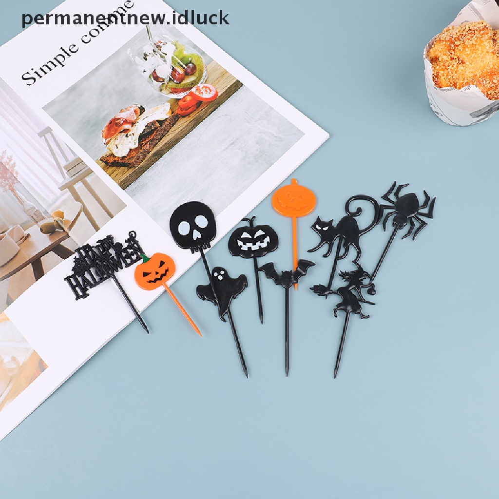 10 Pcs Tusuk Gigi Buah Bahan Plastik Motif Kartun Untuk Dekorasi Pesta Halloween