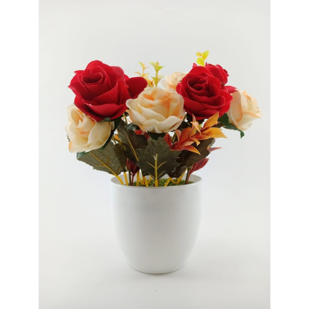 COD BUNGA PLASTIK BUNGA PAJANGAN IMITASI BUNGA ARTIFISIAL BUNGA MAWAR TANAMAN HIAS BR2209-MERAH