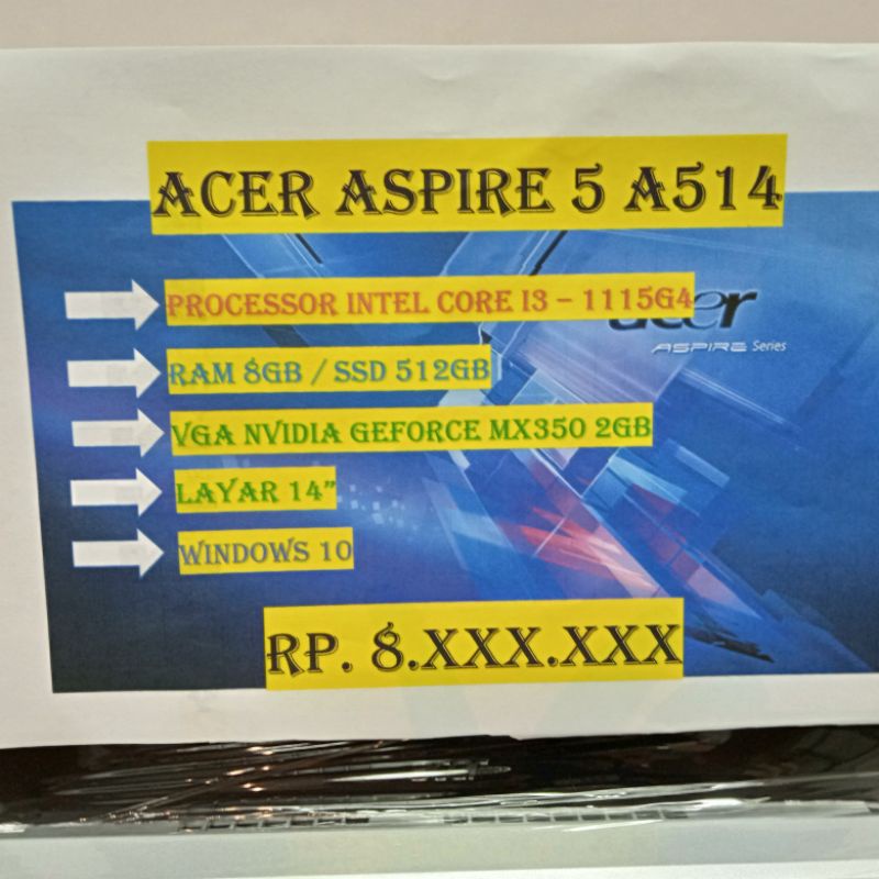 ACER ASPIRE 5 A514 I3 1115G4 8GB SSD 512GB MX350 2GB