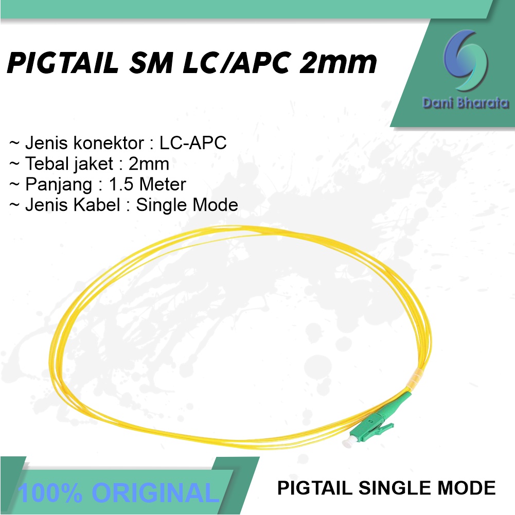 Pigtail LC Singlemode APC Fiber Optik Ukuran 2mm Pigtail FO