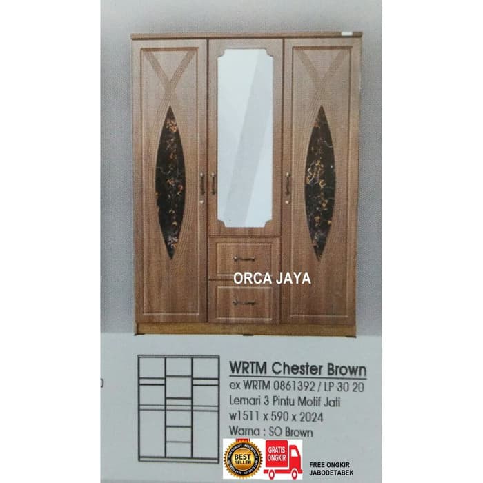 WRTM CHESTER BROWN Lemari Pakaian 3 Pintu Olympic jumbo