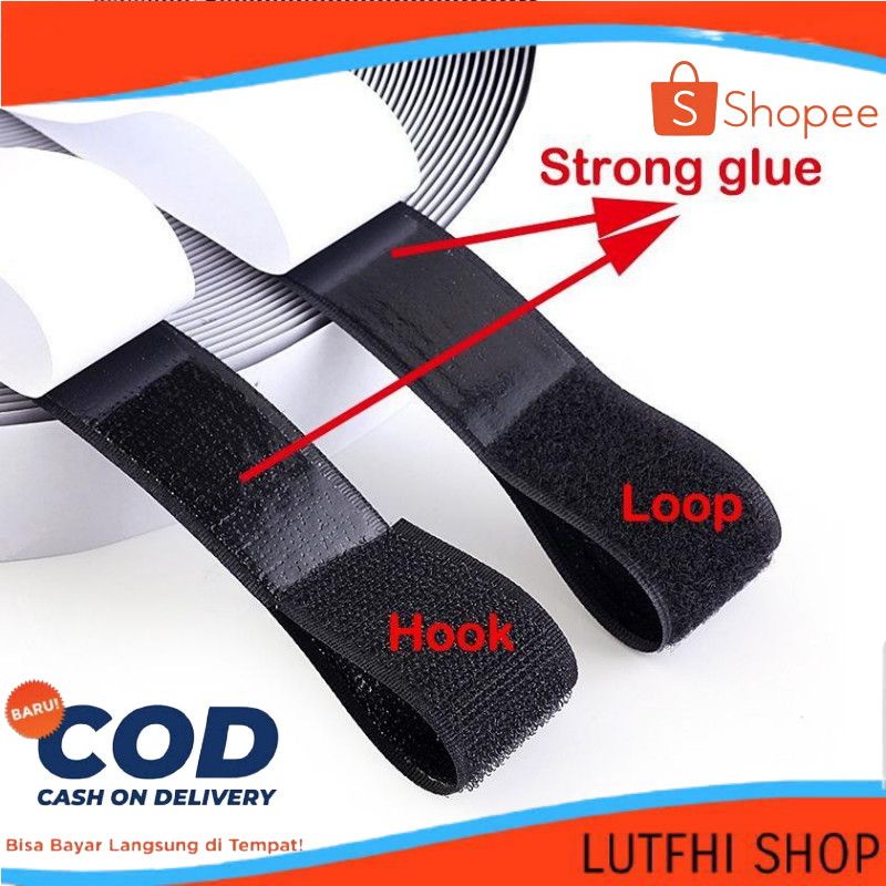 

Lakban Perekat Velcro Double Tape Plus Lem 3M Hook Loop Megic Serbaguna