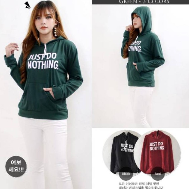 Terbaru!!! Sweater Hoodie Wanita / JUST DO  NOTHING /Ukuran XL/bahan Babyterry /bahan bagus-1