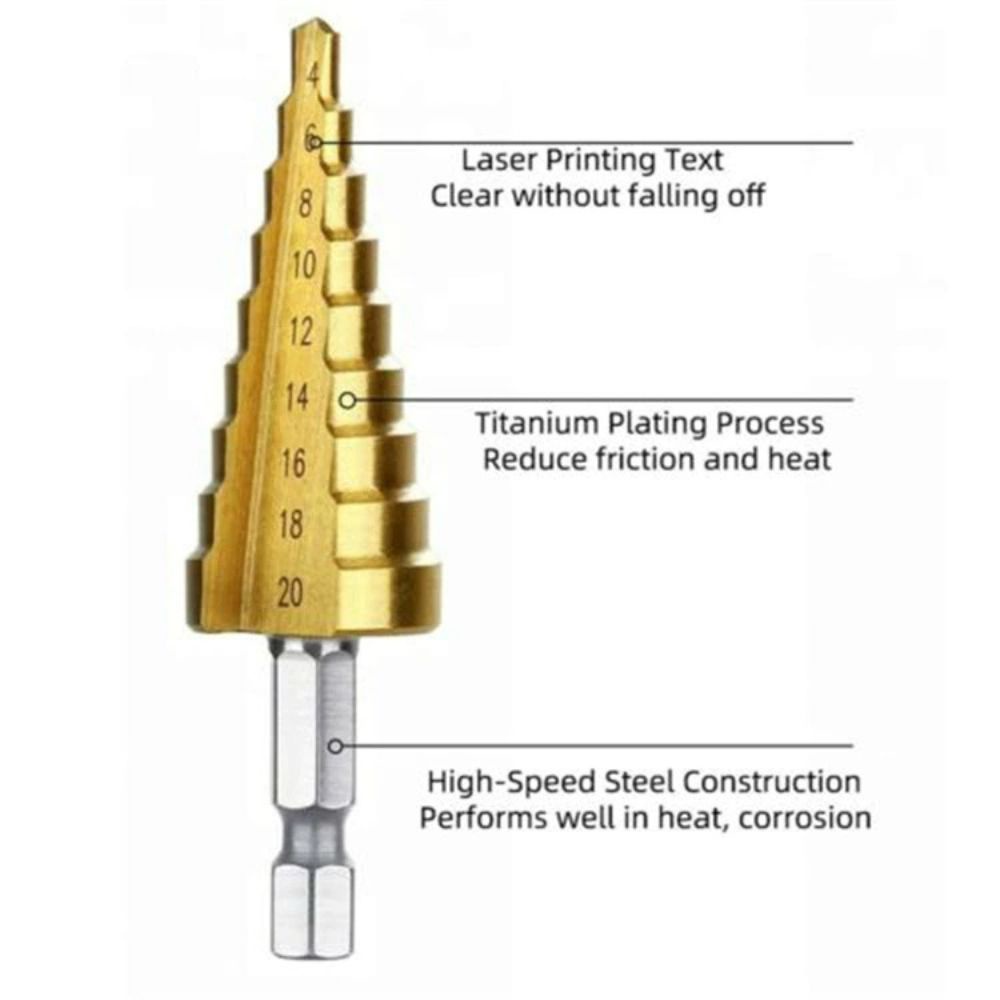 MARKETBIX Mata Bor 3 PCS Spiral Titanium untuk Besi Kuningan Kayu Mata Bor Pagoda Kerucut