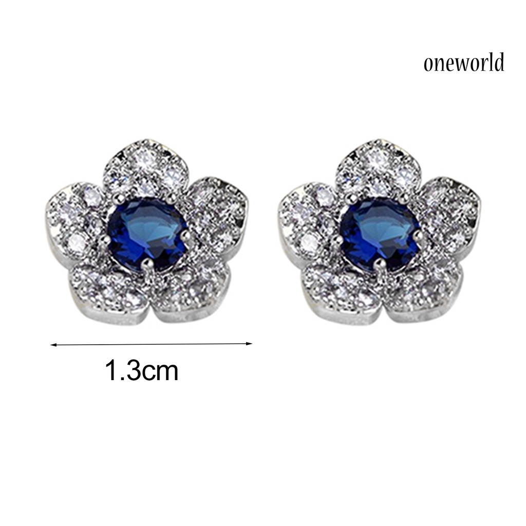 OW@ Earrings Flower Shape Design Charming Alloy Rhinestones Inlaid Ear Studs for Women