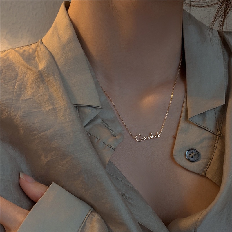 Kalung Liontin Tulisan Goodluck Gaya Korea Untuk Wanita