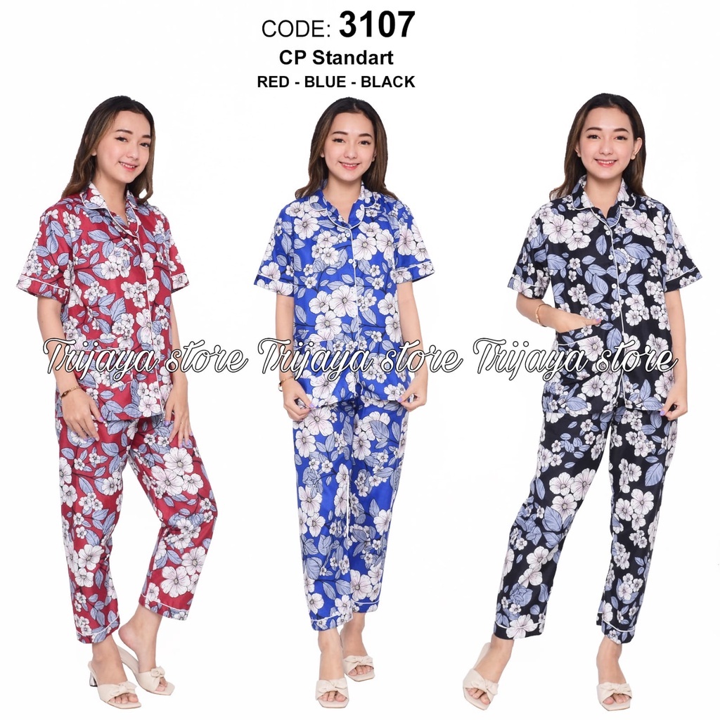 Trijaya . piyama wanita CP katun eropa / baju tidur dewasa motif bunga CP lengan pendek allsize