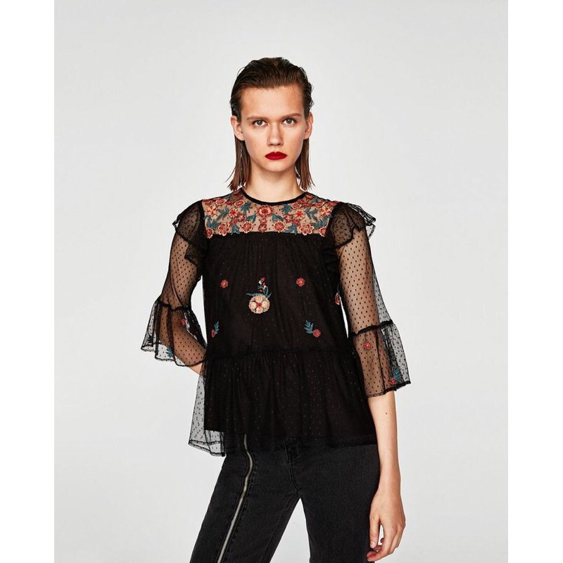 Zara blouse embroidered