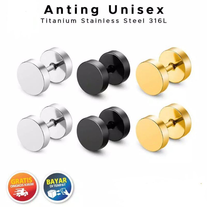 Anting Roda Hitam Baja Titanium Anti Karat Tidak Luntur