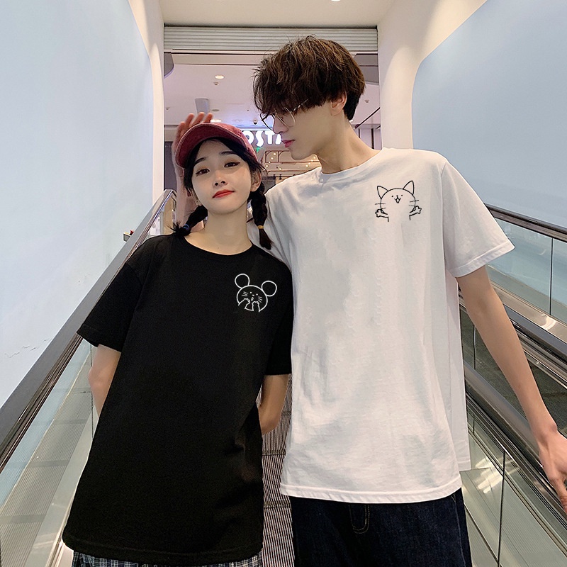 CAT N MOUSE kapelan kaos sama pacar motif simple pusatnya kopel tshirt