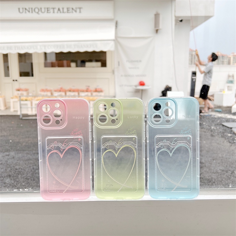 Soft Case Pelindung Desain Hati Warna Gradasi Anti Jatuh Untuk iPhone 14 13 12 Pro MAX 11 X XR XS MAX 7 8 Plus