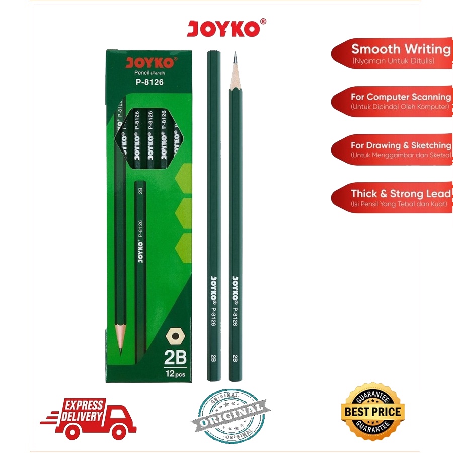 

1PACK = 12 PCS PENSIL 2B JOYKO P 8126 HIJAU FOR COMPUTER UJIAN SEKOLAH MURAH GROSIR CIREBON LUSINAN LUSIN