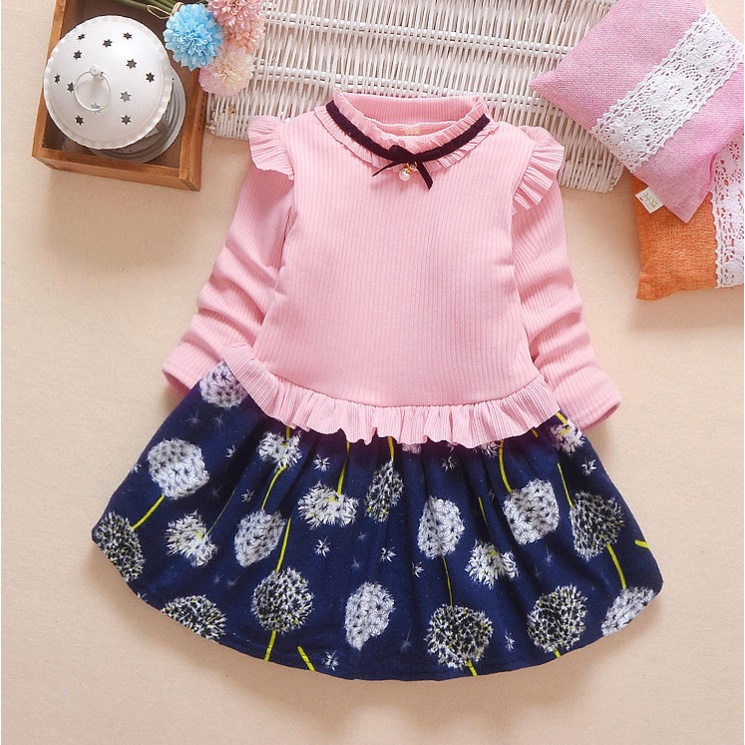 DD77 NEW Dress bayi/baju dress anak lengan panjang import motif bunga dandelion