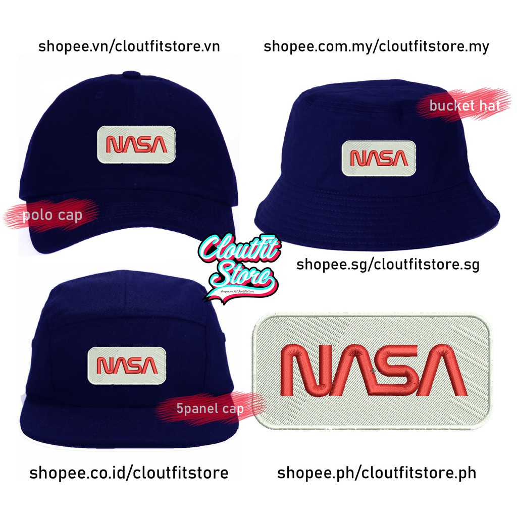 Topi Bordir Red Nasa US Space Snapback 5 Panel Baseball Cap Bucket Hat Five Panels