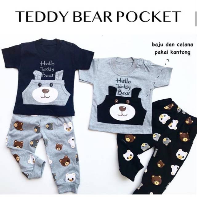 Baju setelan kaos celana joger motif lucu bestseller anak bayi cowok laki murah -ted