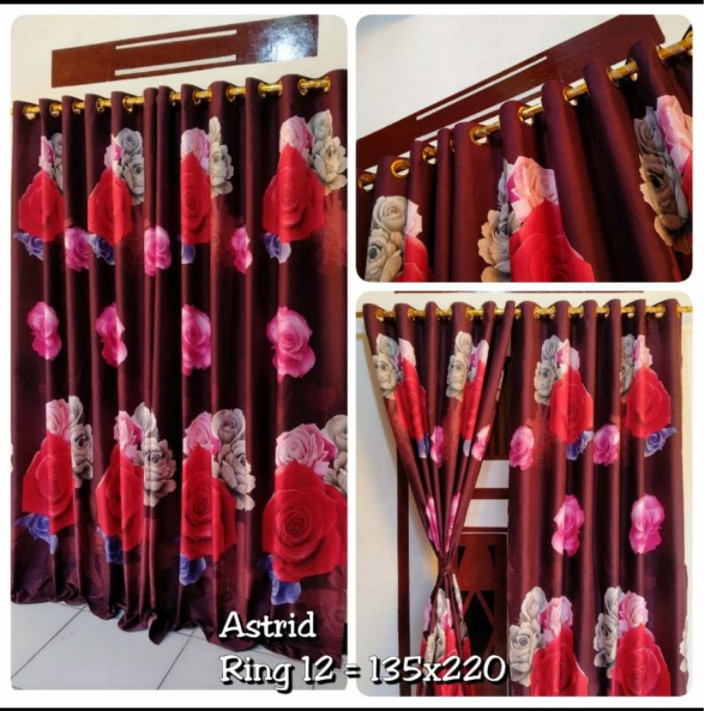 gorden smokering 12 rose marun / korden pintu jumbo ukuran 135*220 / gorden ring 12 Astrid maroon