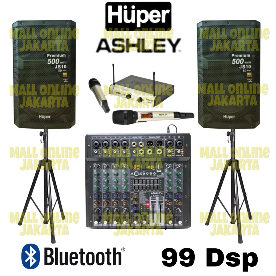 Paket speaker aktif huper js10 15 inch mixer ashley 6channel original