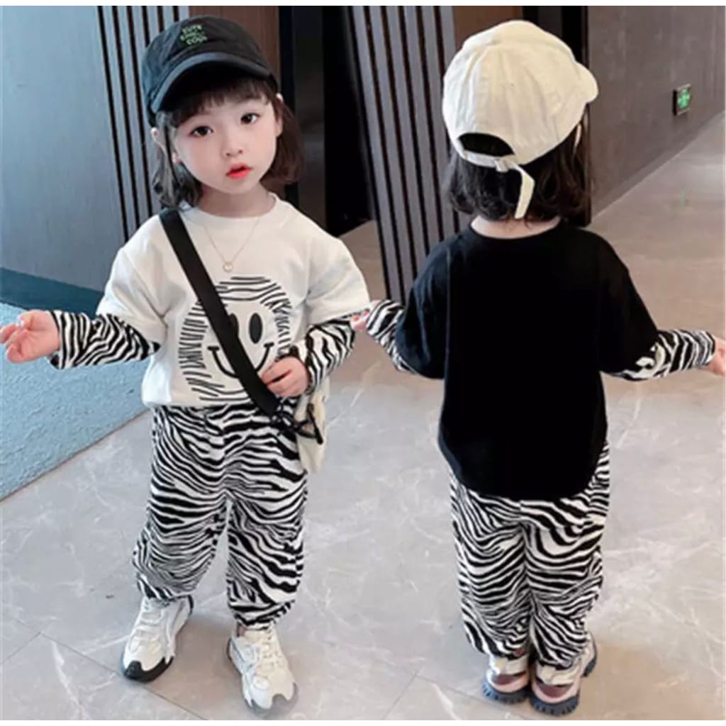 COD SETELAN ANAK BAJU ANAK LAKI LAKI DAN PEREMPUAN TERBARU SETELAN SMILE ZEBRA 1-5 TAHUN