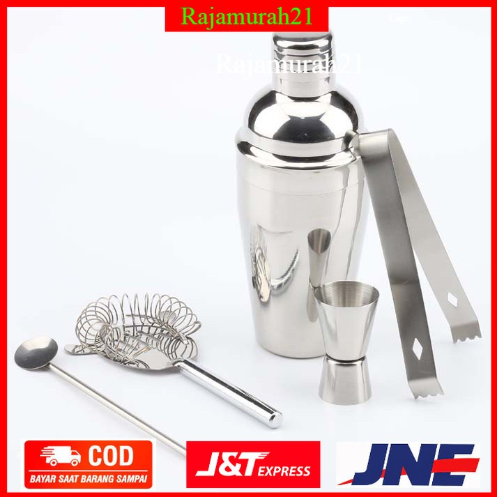 PROMO OneTwoCups Bartender Drink Bar Set Cocktail Shaker Stainless Steel 5 in 1 - AY8837 - Silver