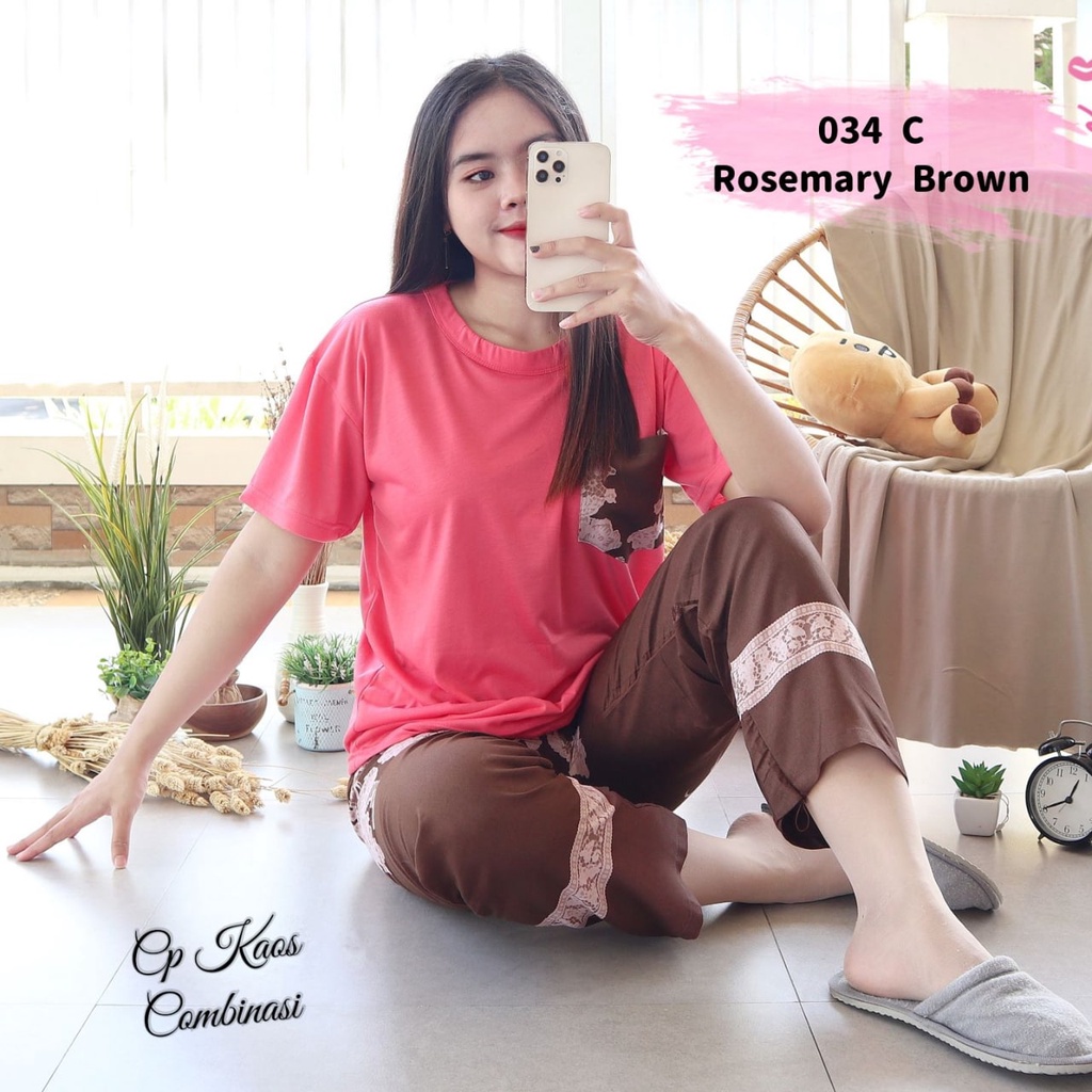 IZANY Piyama Dewasa CP Oblong Kaos Celana Panjang Rayon Fit to XL-034 ROSEMARY BROWN