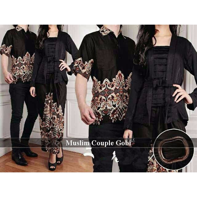 dress panjang kopel kembaran pasangan muslim batik kekinian long dress Baju Couple Muslim Gobi Hitam