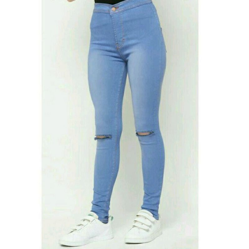 Rose Store Ripped HW celana jeans Highwaist Hitam sobek Lutut 2