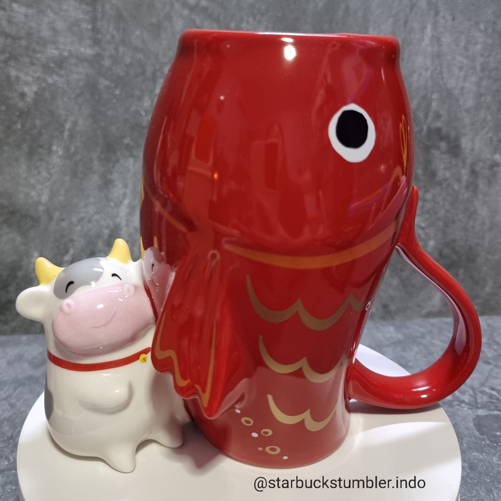 Starbucks China CNY 2021 Year Of Ox Cow Koi Fish 3D Mug Ceramic Limited Stock Chinese New Year