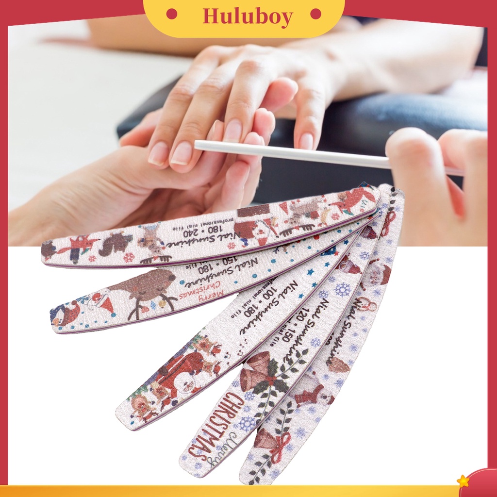 Huluboy Huluboy♡ Alat Kikir Kuku Bentuk Setengah Bulan Motif Print Natal Warna-Warni Untuk Manicure Wanita