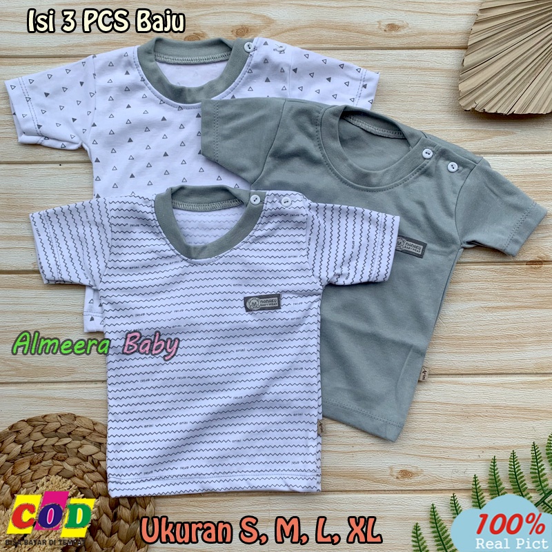 3 PCS Baju Bayi Kaos Oblong lengan Pendek Ukuran S,M,L,XL Almeera Baby and Kids