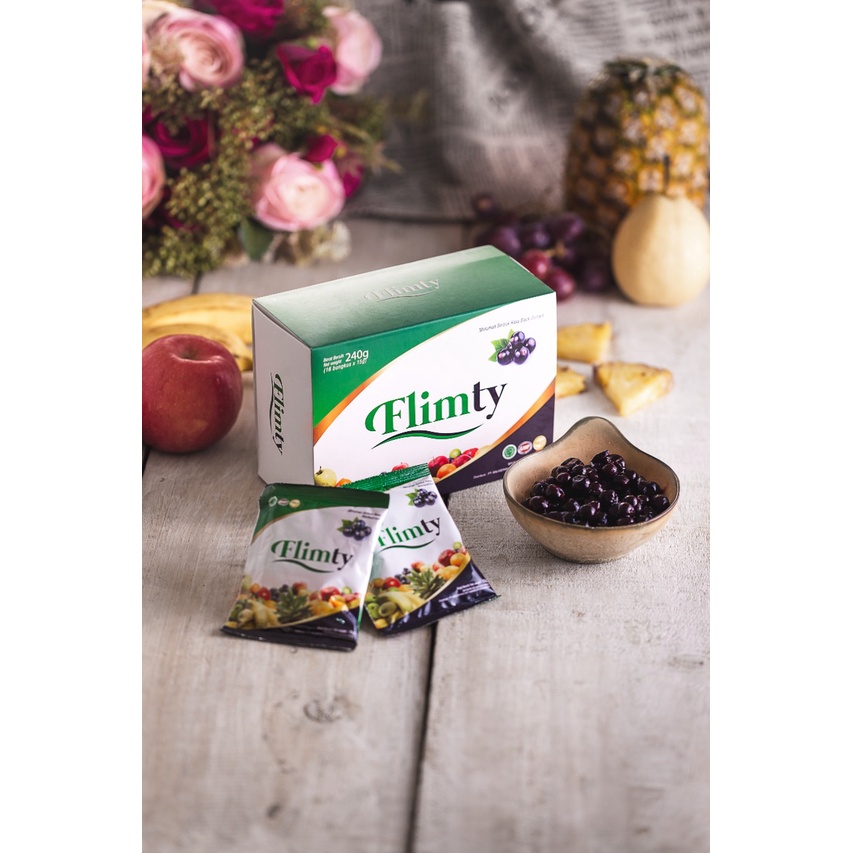 Flimty Fiber Antidioxidan Rasa Balackcurrant &amp; Raspberry / 1 Box isi 16 Sachet