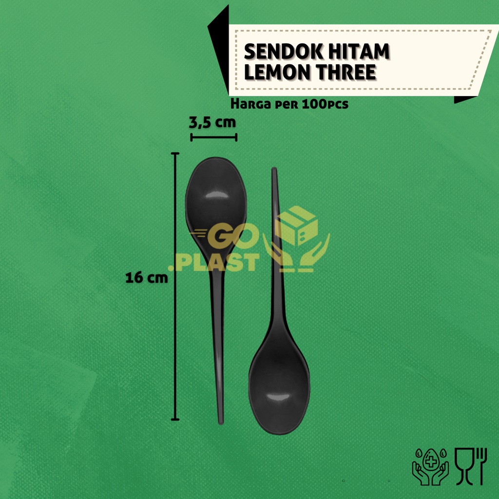 SENDOK GARPU PLASTIK HITAM LEMON THREE