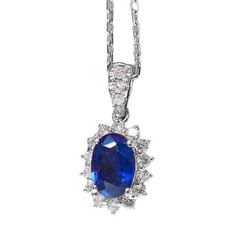 Kalung Liontin Kristal Zircon Bentuk Bunga Matahari Warna Biru Untuk Wanita