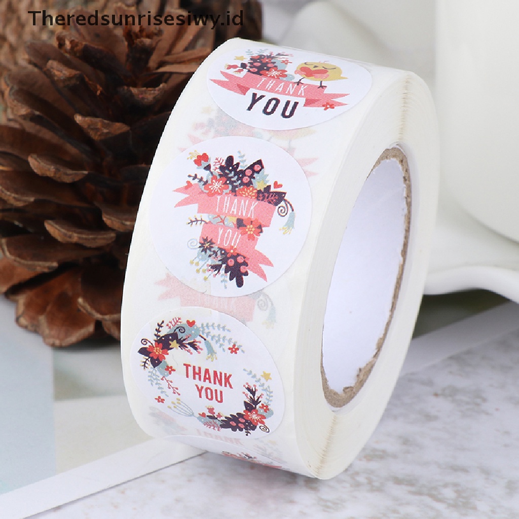 500pcs / Roll Stiker Label Segel Desain Bunga Thank You Untuk Scrapbooking