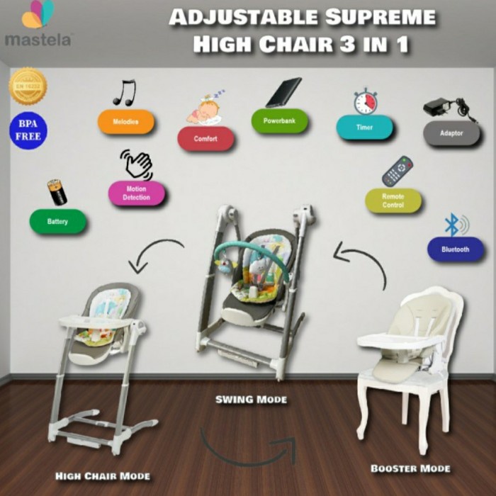 Mastela Adjustable Supreme High Chair 3 in 1/ High Chair 3in1/ High Chair 3 in 1